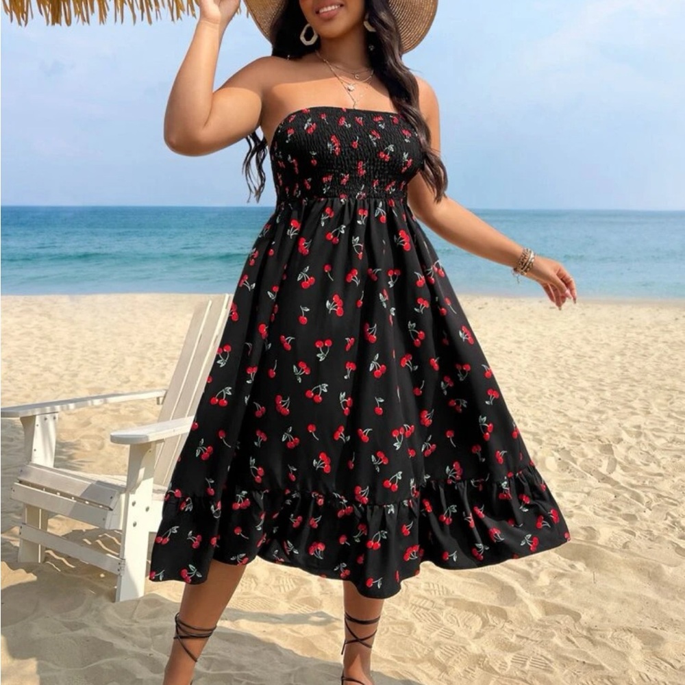 Shein strapless cherry dress 3xl
